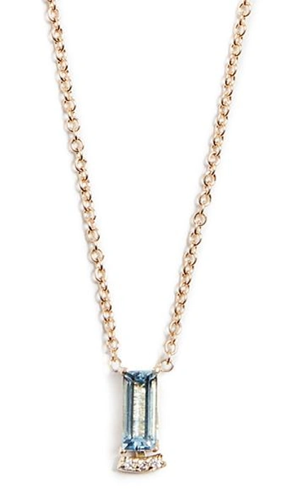 Paige Novick 18k Necklace With Baguette Gemstone & Pave Diamond Bar In Aqua
