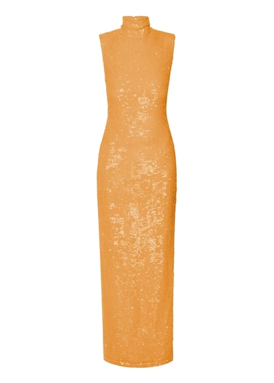 Lapointe Sequin High Neck Sleeveless Dress In Burnt Orange