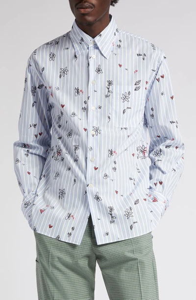 【MARNI】Striped Shirt Opal Marni Stripe Print Cotton Button-up Shirt In Opal | ModeSens