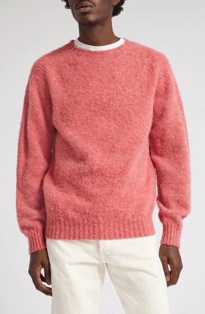 Drake's Brushed Wool Crewneck Sweater In Rosebud