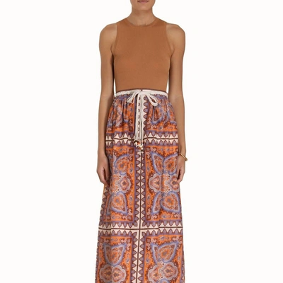 Zimmermann Halcyon Printed Linen Maxi Skirt In Orange