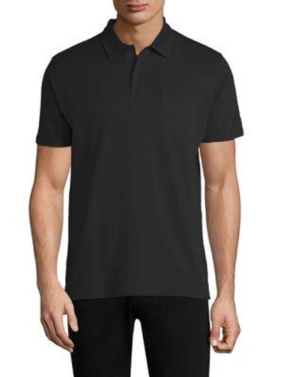 Sunspel Textured Cotton Polo In Black