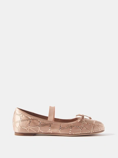 Valentino Garavani Crystal Studded Bow Ballerina Flats In Neutrals