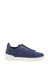 Zegna Triple Stitch Suede Low-top Sneakers In Blue