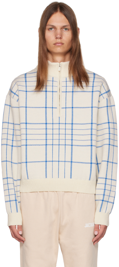 Jacquemus La Maille Carro Plaid-patterned Boxy-fit Wool-blend Jumper In Neutrals