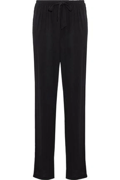 Dkny Woman Chiffon-trimmed Slub Modal-blend Pyjama Trousers Black