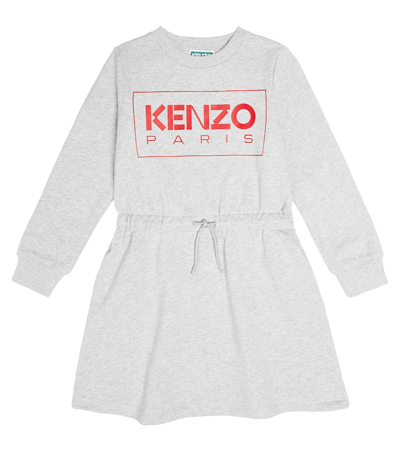 Kenzo Kids' Logo-print Long-sleeve Cotton-blend Dress 4-12 Years In Grey Marl