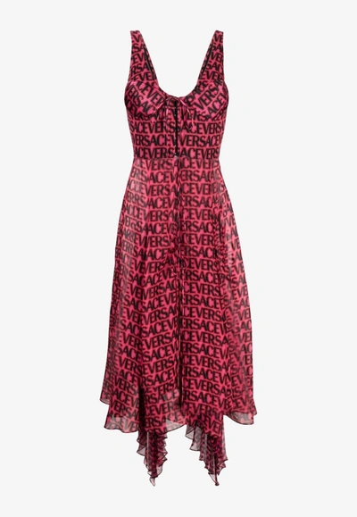 Versace All-over Logo Midi Dress In Pink