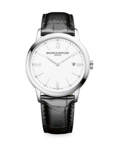 Baume & Mercier Classima 10415 White, Stainless Steel & Alligator Watch In Black