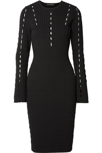 Narciso Rodriguez Long-sleeve Ribbed Open-knit Midi Dress In Black