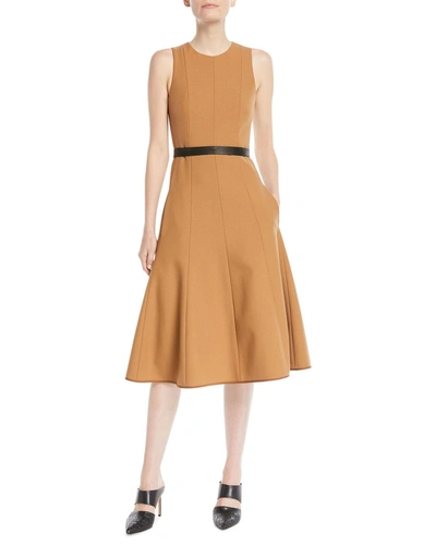 Narciso Rodriguez Twill Sleeveless Fit-and-flare Midi Dress In Yellow/black