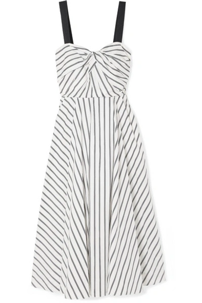 Jason Wu Sleeveless Twist-front Fit-and-flare Striped Cotton Midi Dress In Ivory