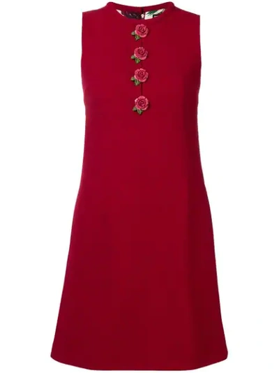 Dolce & Gabbana Sleeveless A-line Wool-cady Dress W/ Rose Details In Red