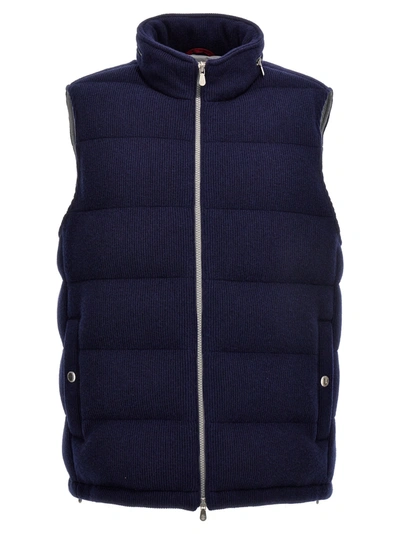 Brunello Cucinelli Ribbed Padded Vest In Blue