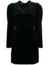 Valentino Long-sleeve Strong-shoulder Velvet Dress W/ Open-back In Black