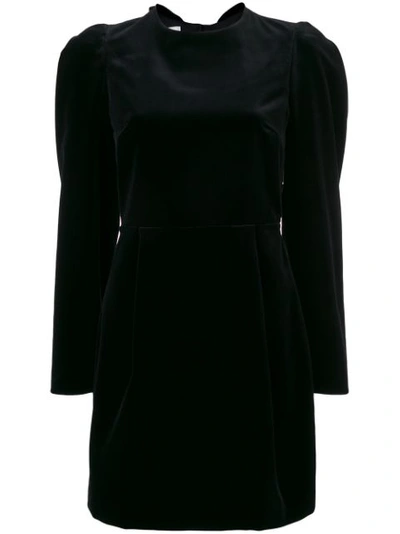Valentino Long-sleeve Strong-shoulder Velvet Dress W/ Open-back In Black