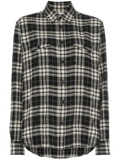 Saint Laurent Checked Crinkled Cotton-flannel Shirt In Black