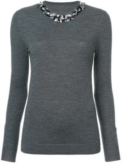 Jason Wu Crewneck Long-sleeve Heathered Wool Sweater In Grey