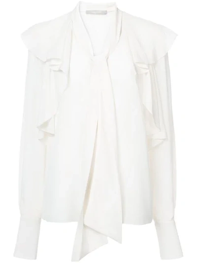 Jason Wu Tie-neck Ruffle Long-sleeve Silk Crepe De Chine Blouse In White