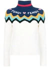 Fendi Logo Wool & Cashmere Cable Knit Sweater In White/blue