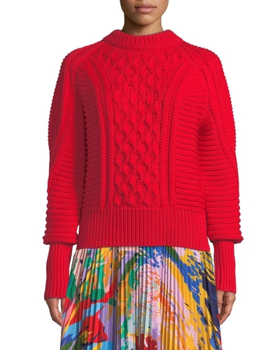 Mary Katrantzou Crewneck Long-sleeve Chunky Wool Pullover Sweater