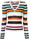 Altuzarra V-neck Long-sleeve Striped Ribbed Knit Sweater In Neutrals