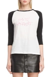 Saint Laurent Crewneck 3/4-sleeve Logo Rugby Tee In Naturel/noir/multi