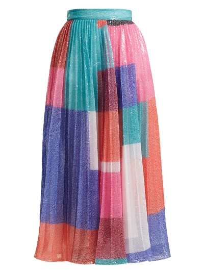 Mary Katrantzou High-waist Colorblocked Sequin Pleated Midi Skirt In Multi