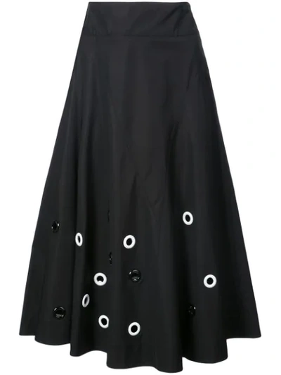 Derek Lam Flared Cotton Midi Skirt With Grommets In Black