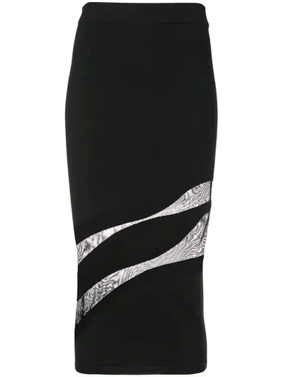 Cushnie Et Ochs Knit Fitted Pencil Skirt W/ Sheer Panels In Black