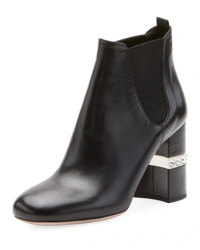 Miu Miu Metallic Napa Block-heel Boot In Black