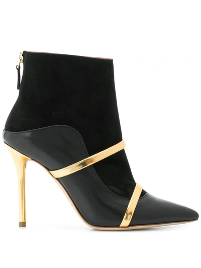 Malone Souliers Madison 100 Metallic-trimmed Leather And Suede Ankle Boots In Black