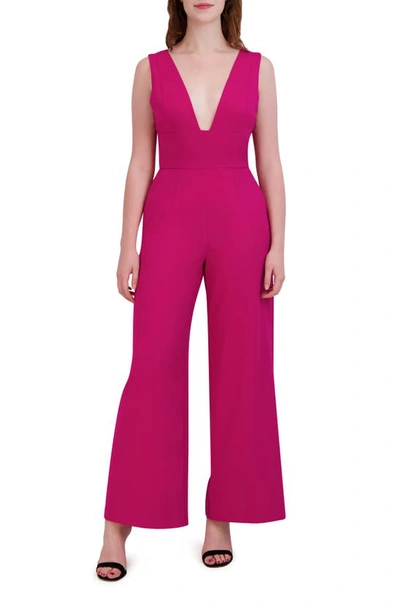 Julia Jordan Plunge Neck Wide Leg Jumpsuit In Dark Cerise