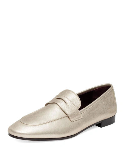 Bougeotte Flaneur Metallic Slip-on Penny Loafers In Silver