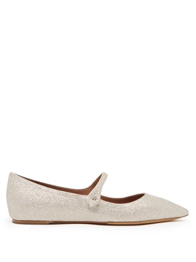 Tabitha Simmons Hermione Glittered Leather Point-toe Flats In Champagne