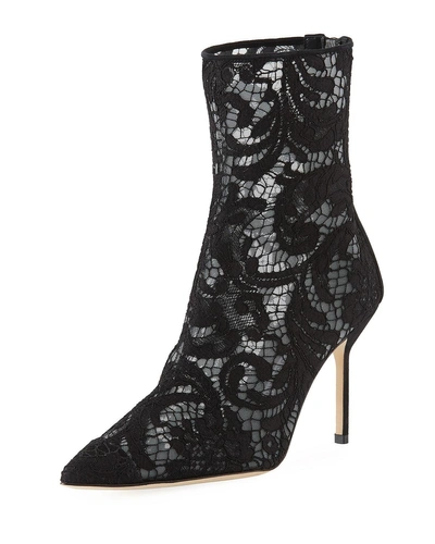 Manolo Blahnik Zarinanu High-heel Lace Booties In Black