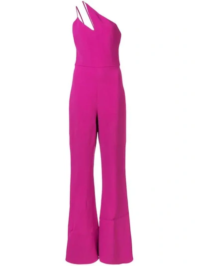 Cushnie Et Ochs Stretch Cady Flare Jumpsuit W/ Asymmetric Cutout In Pink
