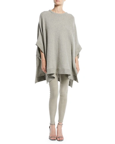 Ralph Lauren Cashmere Poncho W/ Suede Trim In Gray