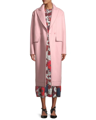 Cedric Charlier Peak-lapels Double-breasted Oversized Wool Coat In Pink