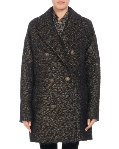 Saint Laurent Double-breasted Button-front Tweed Caban Coat