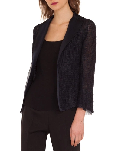 Akris Tweed Open-front Jacket In Navy