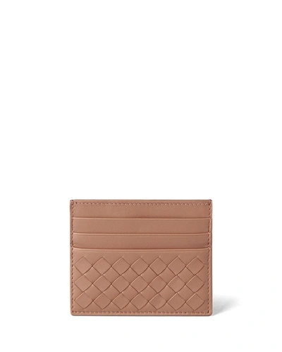 Bottega Veneta Woven Leather Credit Card Case In Blush