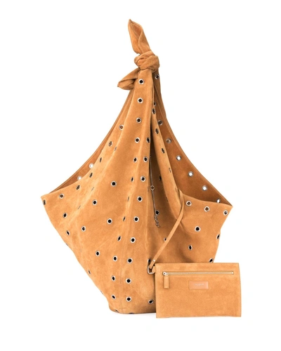 Saint Laurent Suede Studded Hobo Bag In Brown