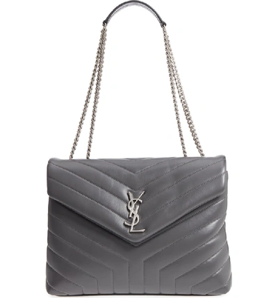 Saint Laurent Medium Loulou Calfskin Leather Shoulder Bag - Grey In Storm/ Storm