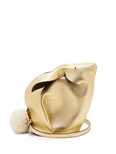 Loewe Mini Bunny Metallic Leather Crossbody Bag With Genuine Shearling Trim - Metallic In Gold