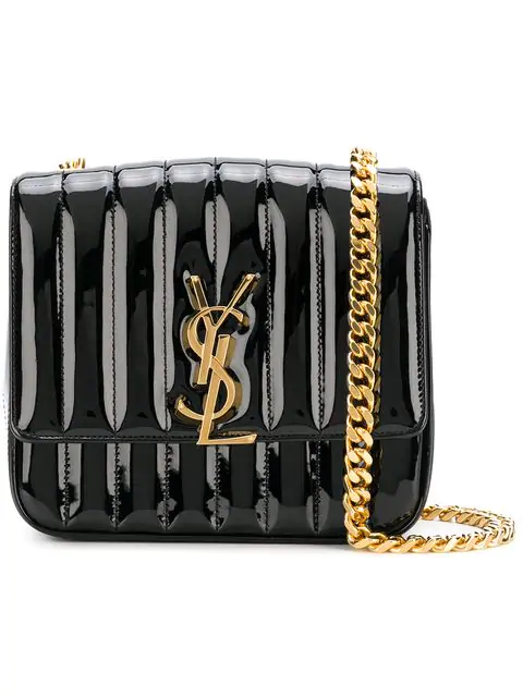 Saint Laurent Vicky Monogram Ysl Large Quilted Patent Chain Crossbody Bag In Black | ModeSens