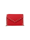 Valentino Garavani Rockstud V-flap Calfskin Leather Wallet On A Chain In Rouge