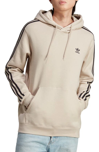 Adidas Originals Mens  3 Stripe Fleece Hoodie In Wonder Beige/black