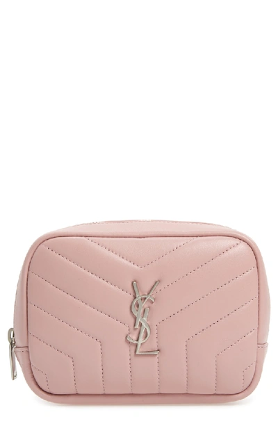 Saint Laurent Loulou Monogram Ysl Square Quilted Leather Cosmetics Case In Tender Pink