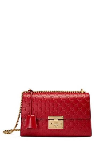 Gucci Medium Padlock Signature Leather Shoulder Bag - Red In Hibiscus Red/ Hibiscus Red